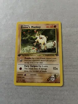Blaine's Mankey 63/132 First edition Gym Challenge Vintage WOTC Pokemon Card LP - Image 1