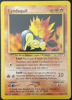 Cyndaquil Neo Genesis 56/111 - Near Mint - Vintage WOTC Pokemon Card - Image 1