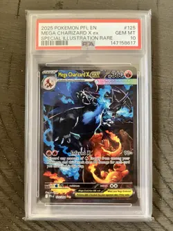 2025 POKEMON PFL EN-PHANTASMAL FLAMES #125 MEGA CHARIZARD X EX PSA 10 - Image 1