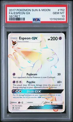 PSA 10 Espeon GX 152/149 Secret Rare Rainbow Sun & Moon 2017 Pokemon - Image 1