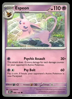 Espeon SV03: Obsidian Flames 086/197 MP Pokemon TCG | Buy 10 Get 10 Free - Image 1