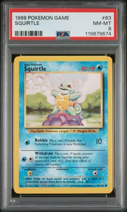1999 POKEMON GAME #63 SQUIRTLE NM-MT PSA 8 Freshly graded - Image 1