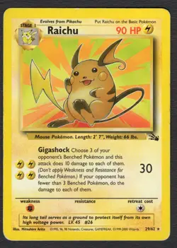 Raichu 29/62 Rare Non Holo MP Pokemon Card HQ Scan - Image 1