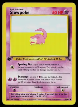Pokemon Card - Slowpoke Fossil 55/62 Common 1st Edition - Image 1