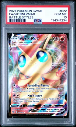 2021 POKEMON SWORD & SHIELD BATTLE STYLES #022 FULL ART/VICTINI VMAX PSA 10 - Image 1