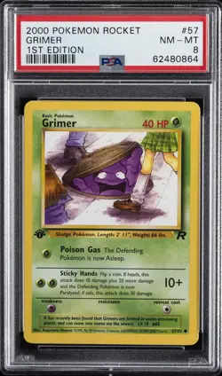 2000 POKEMON ROCKET 1ST EDITION #57 GRIMER PSA 8 - Image 1