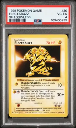 [PSA] 1999 POKEMON BASE SET SHADOWLESS #20 ELECTABUZZ - Image 1
