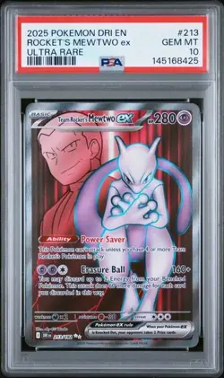 2025 POKEMON DRI EN-DESTINED RIVALS ULTRA RARE TEAM ROCKET'S MEWTWO EX PSA 10 - Image 1