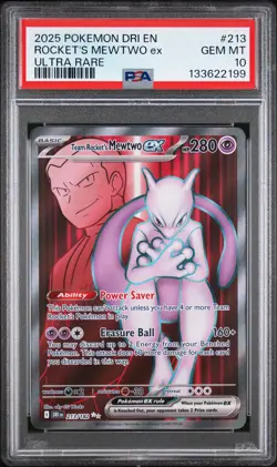 2025 POKEMON DRI EN-DESTINED RIVALS ULTRA RARE TEAM ROCKET'S MEWTWO EX PSA 10 - Image 1