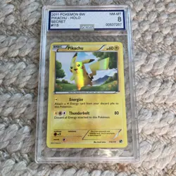 Pokemon Card Pikachu 115/114 Black & White Base Set Secret Rare Holo AGS 8 Grade - Image 1