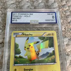 Pokemon Card Pikachu 115/114 Black & White Base Set Secret Rare Holo AGS 8 Grade - Image 3