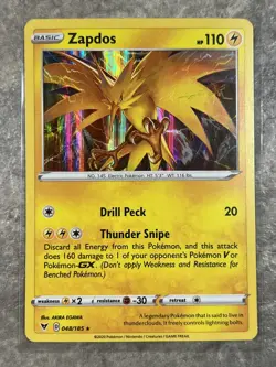 Zapdos 048/185 Pokemon TCG Card Swsh04: Vivid Voltage Holo Rare (Light Play) - Image 1