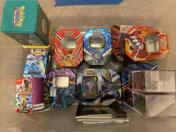 100 Pokemon Cards - Starter Beginner Set Bundle - Energies Coins Tins Sleeves - Image 1