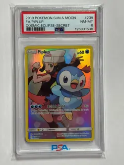 Pokemon Cosmic Eclipse Piplup #239 PSA 8 - Image 1