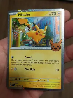 Pokemon TCG Pikachu 018/091 PAF TRICK OR TRADE Cosmos Holo Double Swirl 💫💫 NM - Image 1
