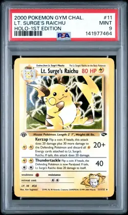 2000 Pokemon Gym Challenge 1st Edition Lt. Surge's Raichu Holo #11 PSA 9 Mint - Image 1