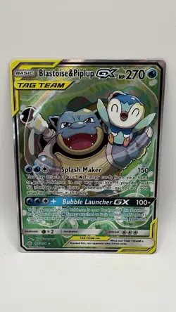 2019 Pokemon Cosmic Eclipse Alternate Full Art 215/236 Blastoise & Piplup GX - Image 1