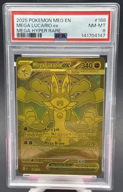 2025 POKEMON MEG EN-MEGA EVOLUTION MEGA HYPER RARE #188 MEGA LUCARIO EX PSA 8 - Image 1