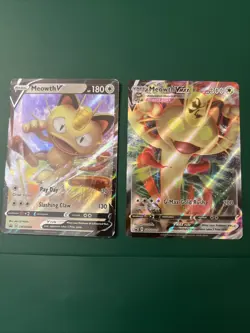 Meowth VMAX SWSH005 & Meowth V SWSH004 Ultra Rare Promo Pokemon TCG NM - Image 1