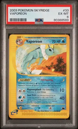 2003 Pokemon Skyridge Vaporeon #33 PSA 6 EX-MT - Image 1