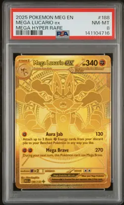 2025 POKEMON MEG EN-MEGA EVOLUTION MEGA HYPER RARE #188 MEGA LUCARIO EX PSA 8 - Image 1