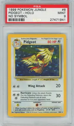 PSA 9 Mint Pokemon 1999 Unlimited Holo Pidgeot Jungle No Symbol Error 8 Rare - Image 1