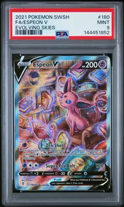 Pokemon Espeon V (Alternate Full Art) 180/203 SWSH07: Evolving Skies Holo PSA 9 - Image 1