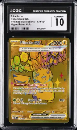 2025 POKEMON PRISMATIC EVOLUTIONS PIKACHU EX HYPER RARE HOLO #179 CGC 10 - Image 1