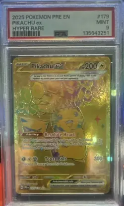 Pokemon Pikachu ex 179/131 Sv: Prismatic Evolutions Hyper Rare Holo PSA 9 - Image 1