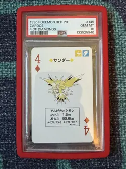 Pokemon Zapdos 4 of Diamonds 145 PSA 10 1996 Red P/C Japanese - Image 1