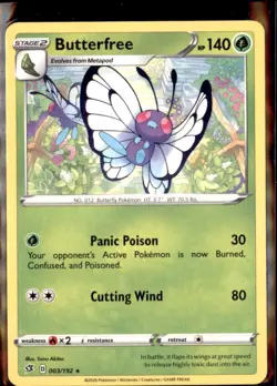 Pokemon Butterfree 003/192 Rebel Clash Non Holo Rare 2 Card Lot - Image 1