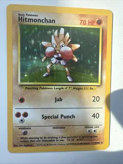 Pokemon TCG Hitmonchan Base Set Holo Unlimited Rare Card 7/102 LP-NM Condition - Image 1