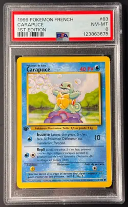 Carapuce (Squirtle) 63/102 – PSA 8 – 1st Edition – 1999 French Base Set Pokemon - Image 1