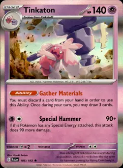 Tinkaton 105/193 Holo Rare - Pokemon SV02: Paldea Evolved DMG - Image 1