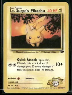 ✰ LT. SURGE'S PIKACHU 84/132 COMMON GYM CHALLENGE POKEMON ✰ MP - Image 2