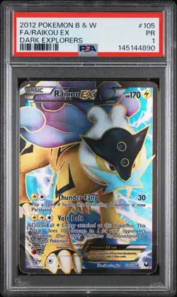 2012 POKEMON BLACK & WHITE DARK EXPLORERSFULL ART/RAIKOU EX 105 PSA 1 (POP 5!) - Image 1