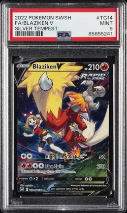 2022 POKEMON SWORD & SHIELD SILVER TEMPEST #TG14 FULL ART/BLAZIKEN V PSA 9 - Image 1
