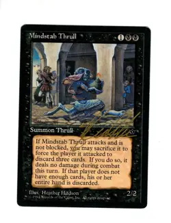 Mindstab Thrull Fallen Empires miscut signed by Heather Hudson LP/MP MTG Magic - Image 1