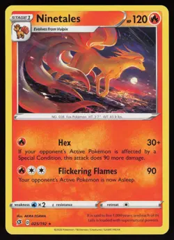 NINETALES 025/192 RARE REBEL CLASH POKEMON NM/M - Image 1