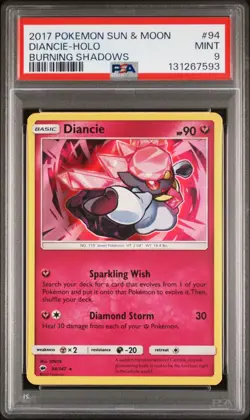 Diancie 94/147 Holo Rare Burning Shadows Pokemon PSA 9 - Image 1