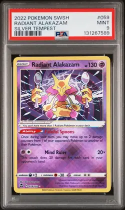 2022 Pokemon TCG Silver Tempest 059 Radiant Alakazam PSA 9 - Image 1