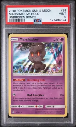 2019 Pokemon Sun & Moon Unbroken Bonds Marshadow - Holo #81 PSA 9 MINT - Image 1