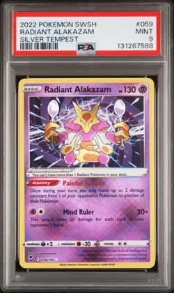 2022 Pokemon TCG Silver Tempest 059 Radiant Alakazam PSA 9 - Image 1