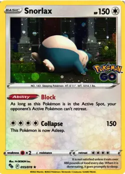 Pokemon TCG Snorlax Holo 055/078 Pokemon GO Stamped NM - Image 1