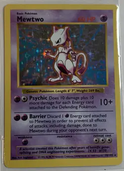 1999 Pokemon TCG Base Set Unlimited Rare Mewtwo Holo Shadowless 10/102 Near Mint - Image 1