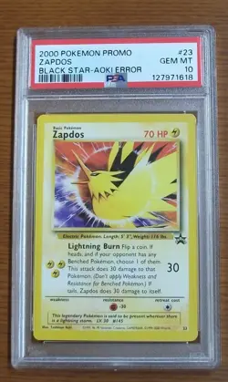 PSA 10 GEM MINT Zapdos Aoki Error 23 Pokemon WOTC Black Star 2000 Movie Promo - Image 1