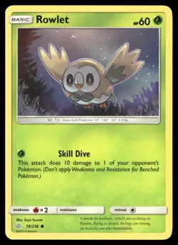 Rowlet 18/236 Common Cosmic Eclipse Pokemon Near Mint - Image 1