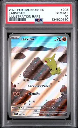 PSA 10 GEM MINT Larvitar Obsidian Flames Full Art Holo 2023 Pokemon 203/197 - Image 1