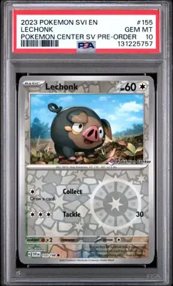 PSA 10 GEM MINT Lechonk Pokemon Center SV Pre-Order 2023 Reverse Holo 155/198 - Image 1