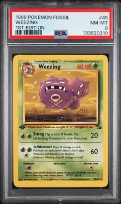 PSA 8 NM-MT Weezing Fossil 1st Edition 1999 Pokemon WOTC 45/62 - Image 1